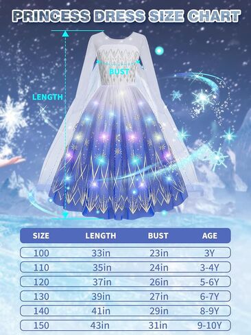 Light Up Princess Dress for Girls - Long Sleeve Halloween & Birthday Costume, Ages 3-9 in Saudi Arabia