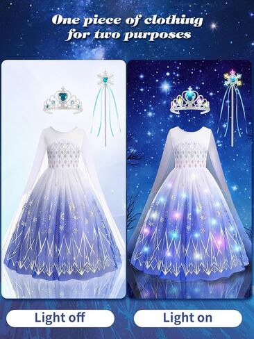 Light Up Princess Dress for Girls - Long Sleeve Halloween & Birthday Costume, Ages 3-9 in Saudi Arabia