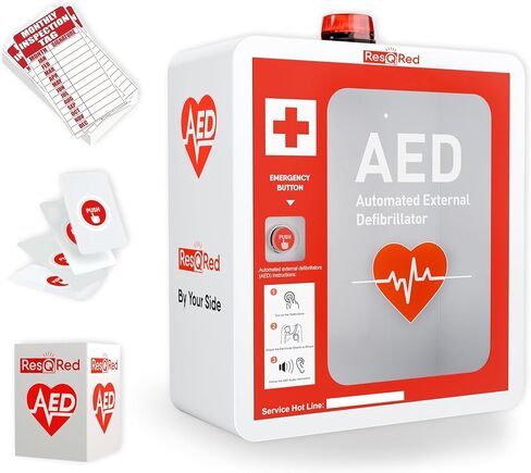 AED Defibrillator Wall Mounted Cabinet with Metal AED Projecting Sign, Steel Storage Cabinet with Quick Accessible Door, Alarm System, Fits All Brands AED Defibrillator, for Office, Hospital in Saudi Arabia