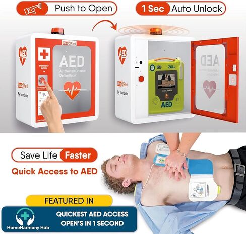 AED Defibrillator Wall Mounted Cabinet with Metal AED Projecting Sign, Steel Storage Cabinet with Quick Accessible Door, Alarm System, Fits All Brands AED Defibrillator, for Office, Hospital in Saudi Arabia