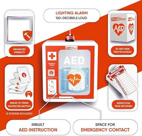 AED Defibrillator Wall Mounted Cabinet with Metal AED Projecting Sign, Steel Storage Cabinet with Quick Accessible Door, Alarm System, Fits All Brands AED Defibrillator, for Office, Hospital in Saudi Arabia