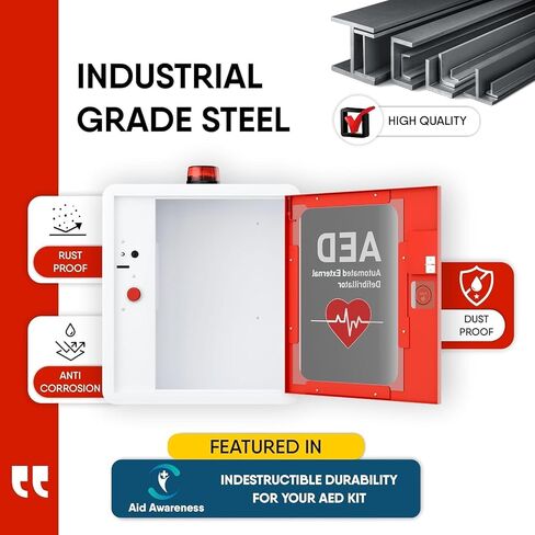 AED Defibrillator Wall Mounted Cabinet with Metal AED Projecting Sign, Steel Storage Cabinet with Quick Accessible Door, Alarm System, Fits All Brands AED Defibrillator, for Office, Hospital in Saudi Arabia