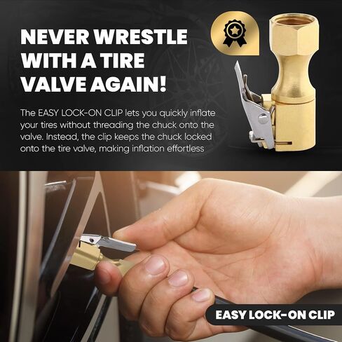 Air Chuck, Closed Flow Heavy-Duty Locking Tire Air Chuck, With Quick Connect, Solid Brass, 1/4 Inch Female NPT Thread, 250 PSI, Fits Most Air Hose, Air Inflators, - 2 in a Pack in Saudi Arabia