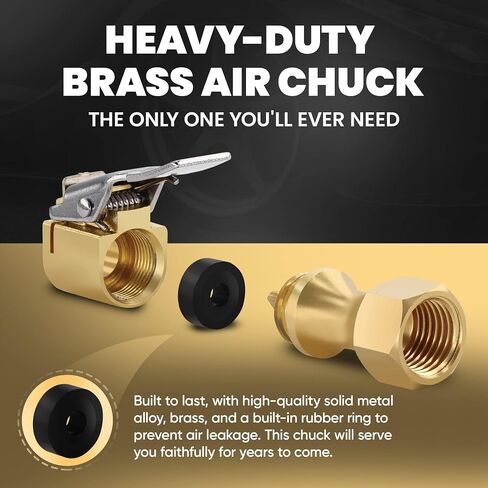 Air Chuck, Closed Flow Heavy-Duty Locking Tire Air Chuck, With Quick Connect, Solid Brass, 1/4 Inch Female NPT Thread, 250 PSI, Fits Most Air Hose, Air Inflators, - 2 in a Pack in Saudi Arabia