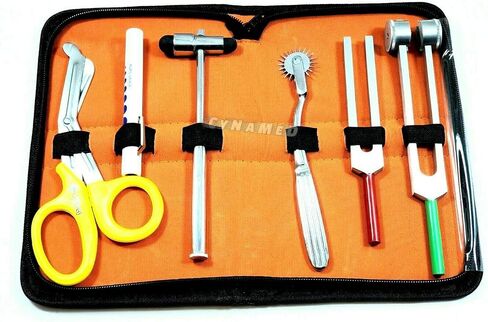 مجموعة تشخيص الطلاب- ردود الفعل مطرقة وضبط شوكة مجموعة C 128 و C 512 + Wartenberg Pinwheel Premium Steel Steel Scissor 7.5 "(مجموعة من 6 رد الفعل باك هامر صفراء مقص PenLigh) in Kuwait