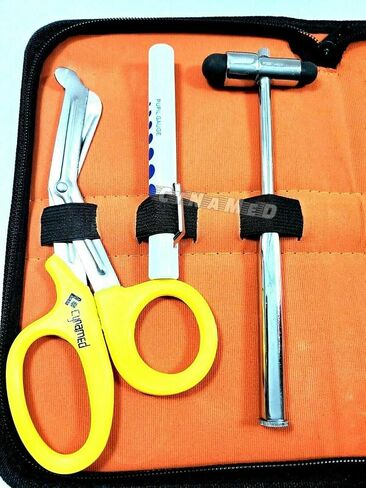 مجموعة تشخيص الطلاب- ردود الفعل مطرقة وضبط شوكة مجموعة C 128 و C 512 + Wartenberg Pinwheel Premium Steel Steel Scissor 7.5 "(مجموعة من 6 رد الفعل باك هامر صفراء مقص PenLigh) in Kuwait
