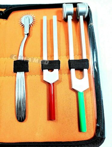 مجموعة تشخيص الطلاب- ردود الفعل مطرقة وضبط شوكة مجموعة C 128 و C 512 + Wartenberg Pinwheel Premium Steel Steel Scissor 7.5 "(مجموعة من 6 رد الفعل باك هامر صفراء مقص PenLigh) in Kuwait