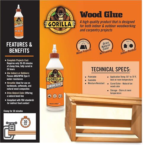 Gorilla Ultimate Waterproof Wood Glue, Natural Wood Color, 8 Ounce (Pack of 1) - Waterproof for Indoor or Outdoor Projects and Repairs in Kuwait