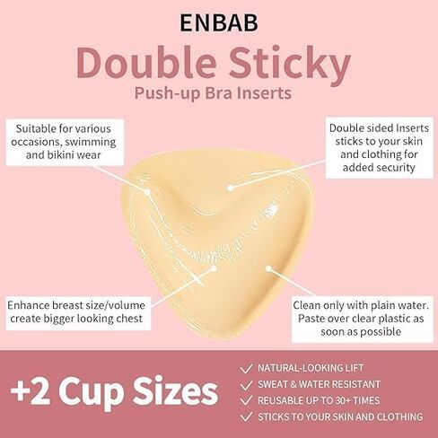 Sticky Push Up Bra Inserts 2 Pairs-Double Sided Sticky Waterproof Bra Pads for Volume in Kuwait