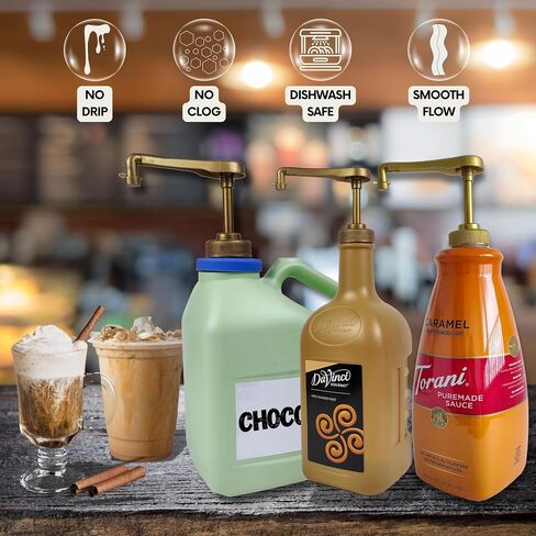 eBun 2-Pack Sauce Pump Dispenser Compatible with 64 oz Torani, Ghirardelli, Davinci, Fontana, Hershey's Containers, Chocolate & Caramel Sauce, Half Gallon & 1 Gallon Pump Dispenser for Popcorn Butter in Saudi Arabia