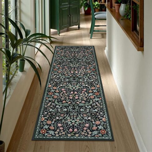 Lahome Floral 5x7 Living Room Rugs, Green Machine Washable Area Rugs for Bedroom Rubber Backed, Botanical Thin Stain-Resistant Carpet for Dining Room, Guestroom, Kids Room in Saudi Arabia