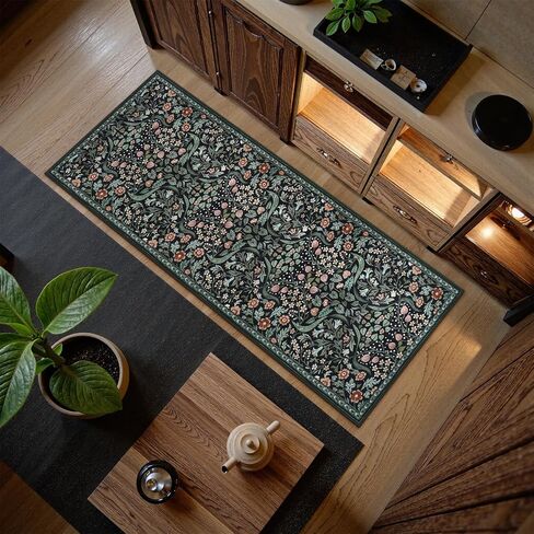 Lahome Floral 5x7 Living Room Rugs, Green Machine Washable Area Rugs for Bedroom Rubber Backed, Botanical Thin Stain-Resistant Carpet for Dining Room, Guestroom, Kids Room in Saudi Arabia