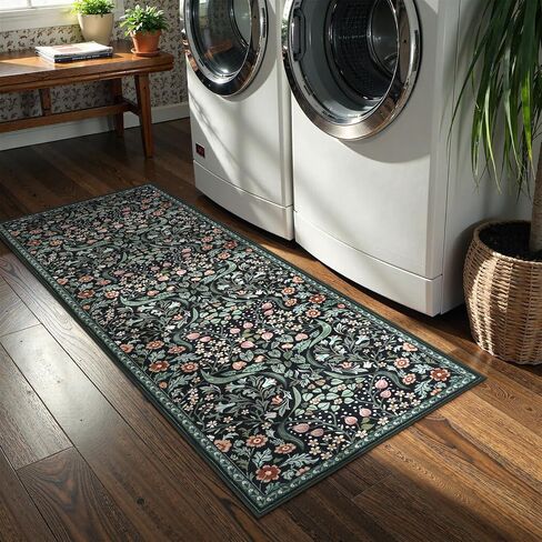 Lahome Floral 5x7 Living Room Rugs, Green Machine Washable Area Rugs for Bedroom Rubber Backed, Botanical Thin Stain-Resistant Carpet for Dining Room, Guestroom, Kids Room in Saudi Arabia