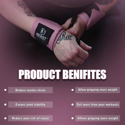 Improved Lifting Support & Stability - Gym Wrist Wraps for Weightlifting 14" Premium Quality Hand Wraps with Thumb Loop - Weight Lifting Wrist Wraps for Pain & Support in Kuwait