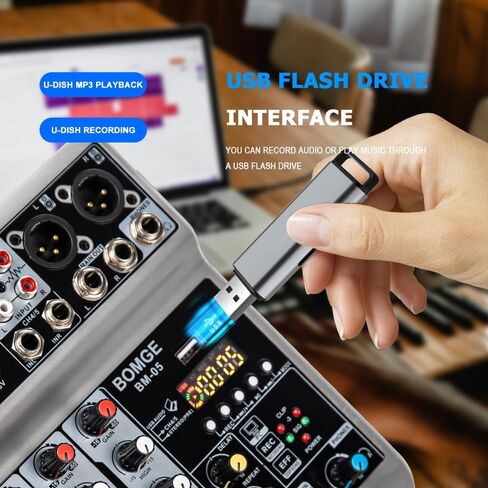 BOMGE Audio Mixer, Sound Board Mixing Console with 5 Channel Digital USB Bluetooth Echo Delay Effect, 48V Phantom Power Stereo DJ Mixers for Recording, Live Streaming, Podcasting (BM-05 5 canales) in Saudi Arabia