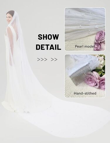الزفاف الزفاف الحجاب لؤلؤة الزفاف الحجاب للعروس العاجية العاج الحجاب مع مشط المعادن للنساء in Kuwait