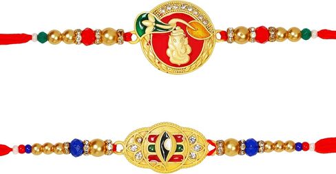 مجموعة من 2 Rakhi for Brother - Premium Evil Eye & Elephant Rakhi Combo with Raksha Bandhan Greeting Card & Roli Chawal | Rakhi لـ Bhaiya & Ksmall Brother | خيط راخي من الأخت in Kuwait