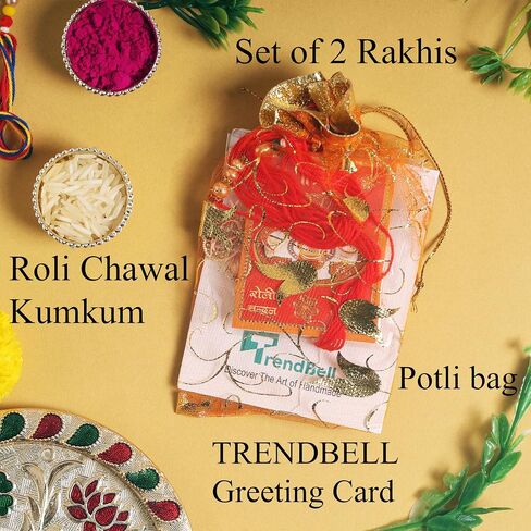 مجموعة من 2 Rakhi for Brother - Premium Evil Eye & Elephant Rakhi Combo with Raksha Bandhan Greeting Card & Roli Chawal | Rakhi لـ Bhaiya & Ksmall Brother | خيط راخي من الأخت in Kuwait
