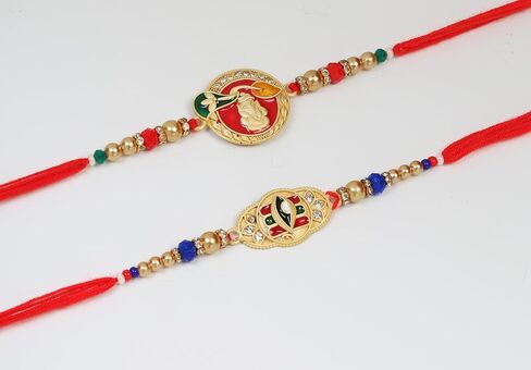 مجموعة من 2 Rakhi for Brother - Premium Evil Eye & Elephant Rakhi Combo with Raksha Bandhan Greeting Card & Roli Chawal | Rakhi لـ Bhaiya & Ksmall Brother | خيط راخي من الأخت in Kuwait