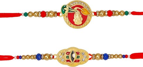 مجموعة من 2 Rakhi for Brother - Premium Evil Eye & Elephant Rakhi Combo with Raksha Bandhan Greeting Card & Roli Chawal | Rakhi لـ Bhaiya & Ksmall Brother | خيط راخي من الأخت in Kuwait