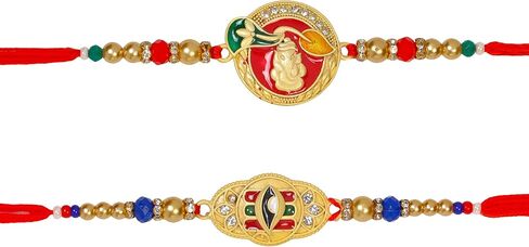 مجموعة من 2 Rakhi for Brother - Premium Evil Eye & Elephant Rakhi Combo with Raksha Bandhan Greeting Card & Roli Chawal | Rakhi لـ Bhaiya & Ksmall Brother | خيط راخي من الأخت in Kuwait