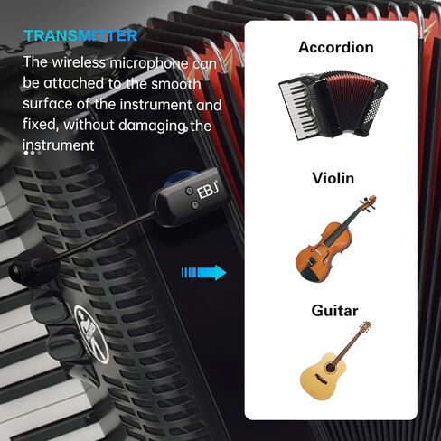 EBJ 2.4G Instrument Microphone Receiver with Detachable Suction Cup for Guitar Violin Cello Accordion Speakers Pickup Stage Performance Live Noise Reduction Microphone 100ft Range (KX-801-2) in Saudi Arabia
