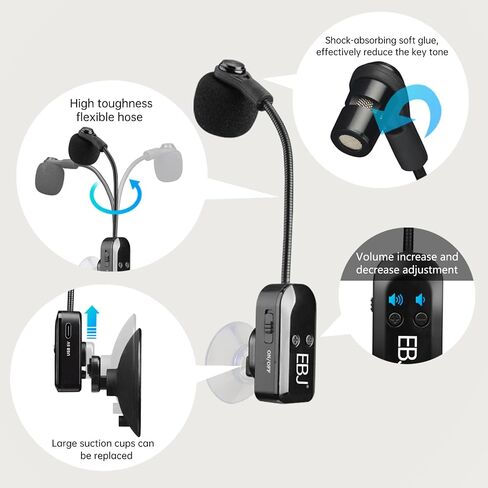 EBJ 2.4G Instrument Microphone Receiver with Detachable Suction Cup for Guitar Violin Cello Accordion Speakers Pickup Stage Performance Live Noise Reduction Microphone 100ft Range (KX-801-2) in Saudi Arabia