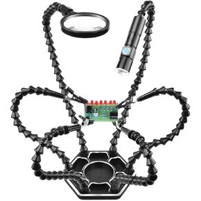 The third hand 3 times USB interface magnifying glass clamp table flashlight clamp hose auxiliary six-jaw welding table(BlackN-SS6LM-BK9(690g)) in Kuwait