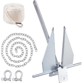 VEVOR Fluke Style Anchor Kit, 13 LBS Hot-Dipped Galvanized Steel Fluke Anchor with 7.9' Chain, 101' Rope and Two 0.4" Shackles, Marine Boat Anchor for Small Vessels Under 30', Seas, Rivers and Shores in Saudi Arabia