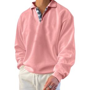 Opomelo Men's Long Sleeve Pullover Polo Shirts-Casual Loose Fit Sweatshirts V Neck Tops in Kuwait