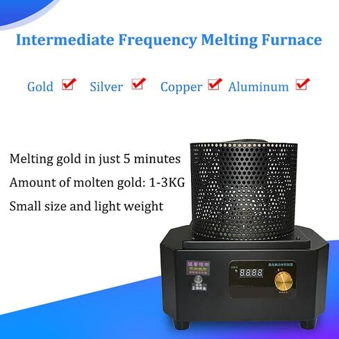 Medium Frequency Melting Machine, Commercial Melting Furnace, 1600°C Melting Casting High Temperature Induction Heating Furnace, Gold Melting Machine for Gold, Silver, Aluminum (2kg) in Kuwait