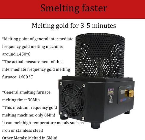 Medium Frequency Melting Machine, Commercial Melting Furnace, 1600°C Melting Casting High Temperature Induction Heating Furnace, Gold Melting Machine for Gold, Silver, Aluminum (2kg) in Kuwait