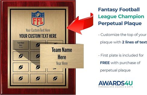 لوحة Fantasy Football مع لوحات قابلة للتخصيص - Trophy Perpetual League Trophy مع Add on Plates - FFL Award للفائز - تخصيص الآن! in Kuwait