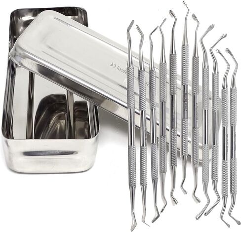 A2Z 11pc Dental Currettes, Amalgam Pluggers & Composite Filling Instrument Set, in Sterilizer Instrument Box with Lid, Stainless Steel Restoration Preparation Contouring Double Ended Instruments in Saudi Arabia