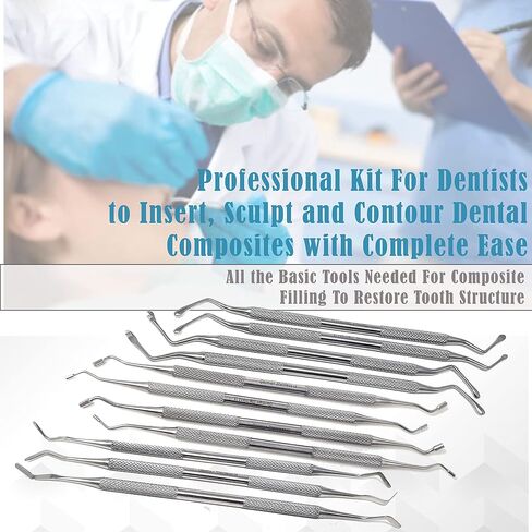 A2Z 11pc Dental Currettes, Amalgam Pluggers & Composite Filling Instrument Set, in Sterilizer Instrument Box with Lid, Stainless Steel Restoration Preparation Contouring Double Ended Instruments in Saudi Arabia