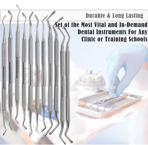 A2Z 11pc Dental Currettes, Amalgam Pluggers & Composite Filling Instrument Set, in Sterilizer Instrument Box with Lid, Stainless Steel Restoration Preparation Contouring Double Ended Instruments in Saudi Arabia