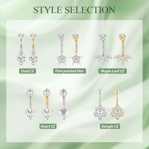 FUNLMO Belly Button Ring G23 Titanium Belly Button Piercing 14G Belly Ring Navel Piercing Jewelry Cubic Zirconia Navel Barbell Stud in Kuwait