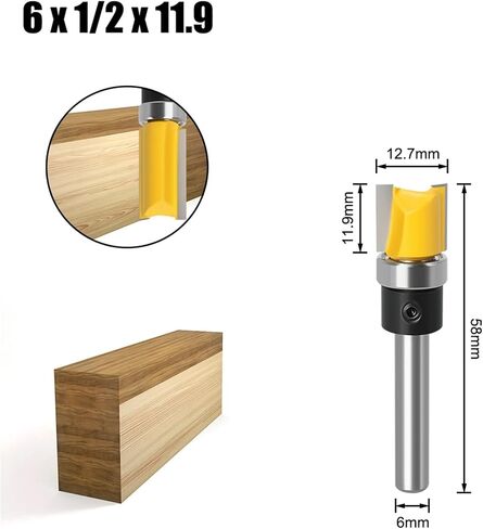 3PCS 1/4" 6mm Shank Flush Trim Router Bit Blade Template Pattern Bit Bearing 1/2" Straight End Mill for Woodworking(6X12.7X38mm) in Saudi Arabia