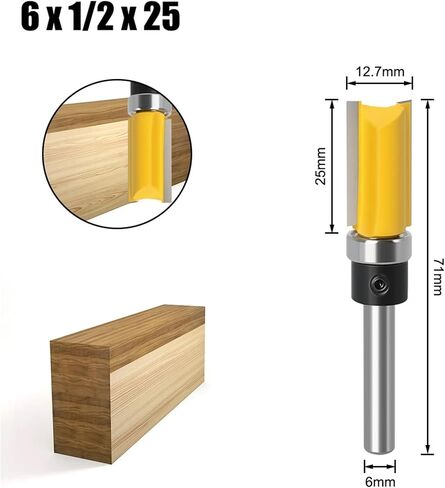 3PCS 1/4" 6mm Shank Flush Trim Router Bit Blade Template Pattern Bit Bearing 1/2" Straight End Mill for Woodworking(6X12.7X38mm) in Saudi Arabia