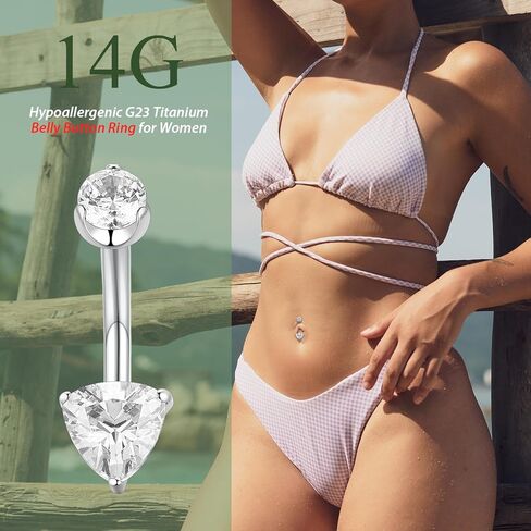 FUNLMO Belly Button Ring G23 Titanium Belly Button Piercing 14G Belly Ring Navel Piercing Jewelry Cubic Zirconia Navel Barbell Stud in Kuwait