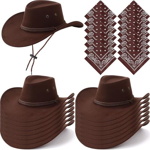 Coume 30 Pieces Western Cowboy Hat Costume Accessories Paisley Bandanna Set Cowgirl Hats Bulk for Women Men Dress Party in Saudi Arabia