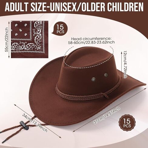 Coume 30 Pieces Western Cowboy Hat Costume Accessories Paisley Bandanna Set Cowgirl Hats Bulk for Women Men Dress Party in Saudi Arabia