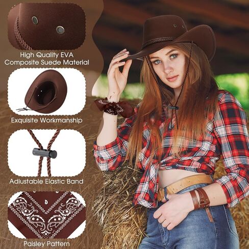Coume 30 Pieces Western Cowboy Hat Costume Accessories Paisley Bandanna Set Cowgirl Hats Bulk for Women Men Dress Party in Saudi Arabia