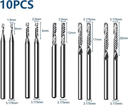 10pcs طاحونة نهاية حلزونية الفلوت المفردة 3.175 مم شانك كاربيد طحن القاطع 3D النحت نقش بتات للأعمال الخشبية in Saudi Arabia