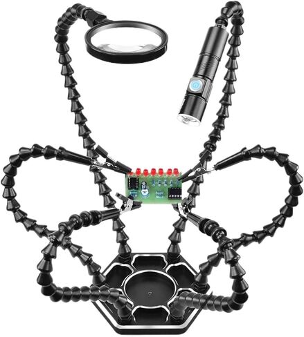 The third hand 3 times USB interface magnifying glass clamp table flashlight clamp hose auxiliary six-jaw welding table(BlackN-SS6LM-BK9(690g)) in Kuwait