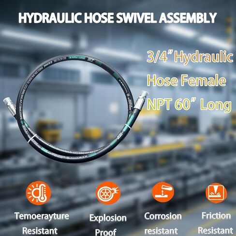Haichy 15611-06-06-12 Hydraulic Hose Swivel Assembly 3/8" Hydraulic Hose with Male NPT X Male NPT, 12" Long, 4785 PSI in Kuwait