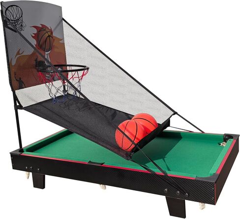 2-in-1 Mini Pool Table with Basketball Game, 36x20 inch Tabletop Billiards Set with Balls, Cues and Return Net in Saudi Arabia