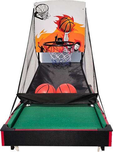 2-in-1 Mini Pool Table with Basketball Game, 36x20 inch Tabletop Billiards Set with Balls, Cues and Return Net in Saudi Arabia
