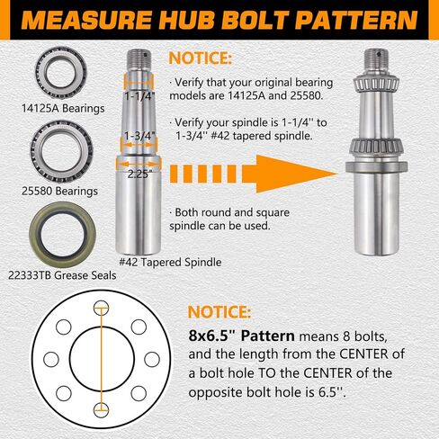 1 Set 6 on 5.5'' Trailer Hub Kit for 5200-6000 lbs 1.25'' to 1.75'' #42 Tapered Spindle, Pre-Lubricated 25580 15123 Bearings 6x5.5 Pattern Trailer Idler Hub 6 Lug Bolt Trailer Wheel Hub Kits in Kuwait