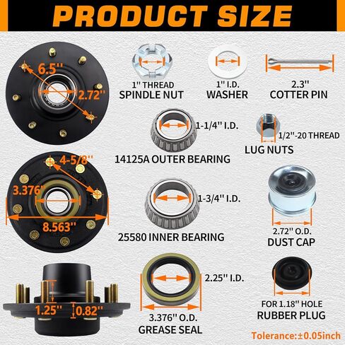 1 Set 6 on 5.5'' Trailer Hub Kit for 5200-6000 lbs 1.25'' to 1.75'' #42 Tapered Spindle, Pre-Lubricated 25580 15123 Bearings 6x5.5 Pattern Trailer Idler Hub 6 Lug Bolt Trailer Wheel Hub Kits in Kuwait
